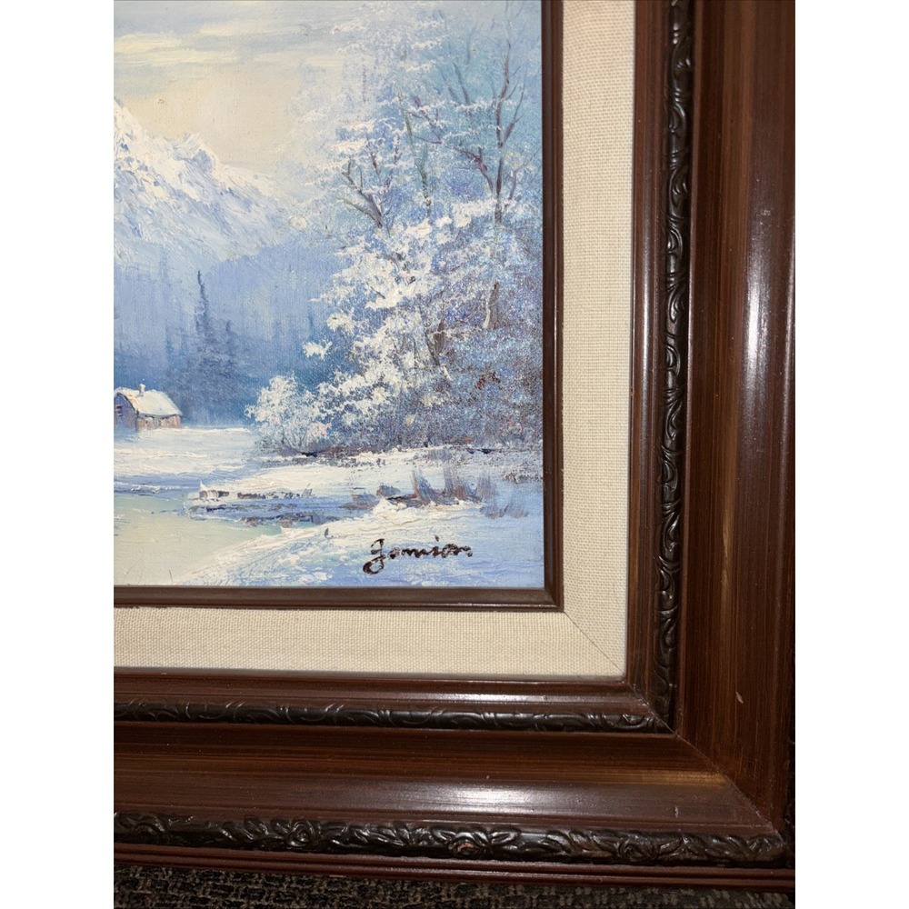 Jamison Snowy Winter Landscape Oil Painting - Signed And Framed 8"x10"(16"x18") - Picture 3 of 5